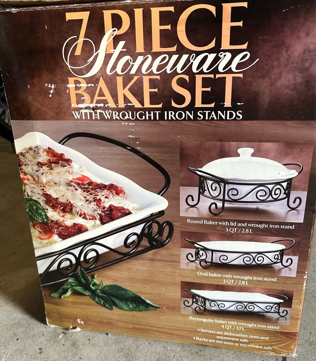 7 Piece Stoneware Bake Set with Wrought Iron Stand - Image 1