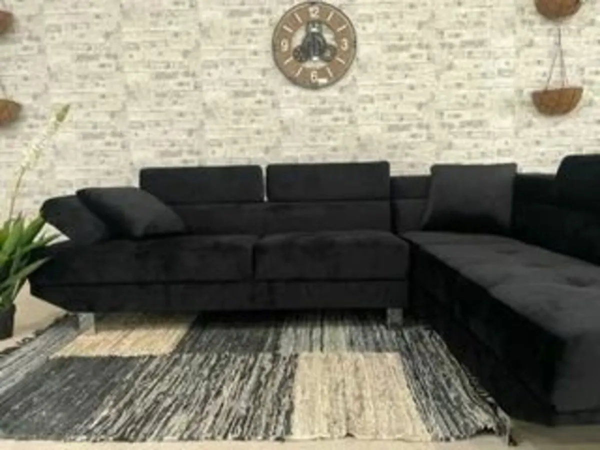 Modern 262cm Corner Chaise Sofa Black Velvet - Image 1