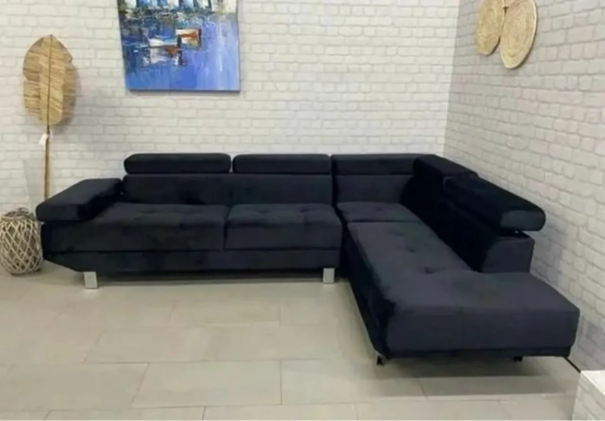 Modern 262cm Corner Chaise Sofa Black Velvet - Image 1