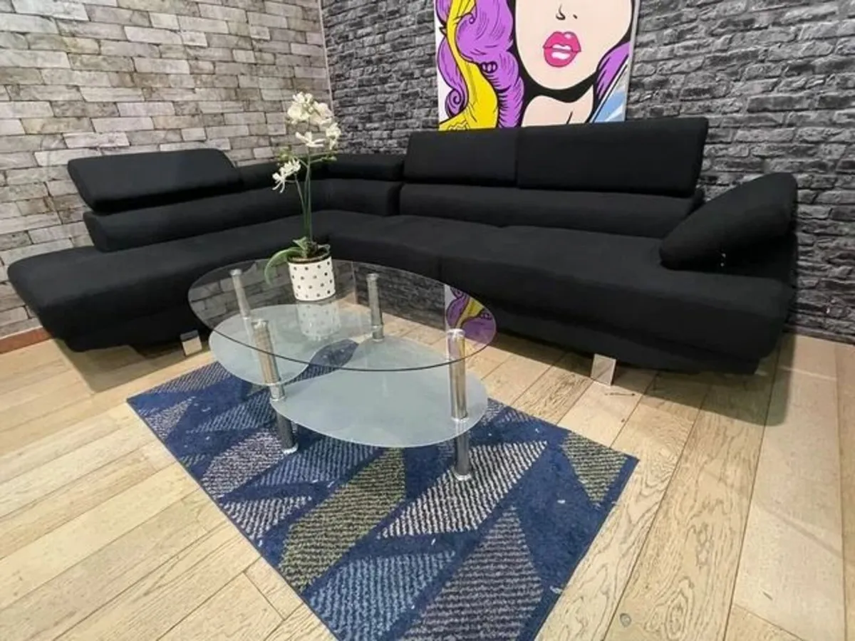 Modern 262cm Corner Chaise Sofa Black Velvet - Image 1