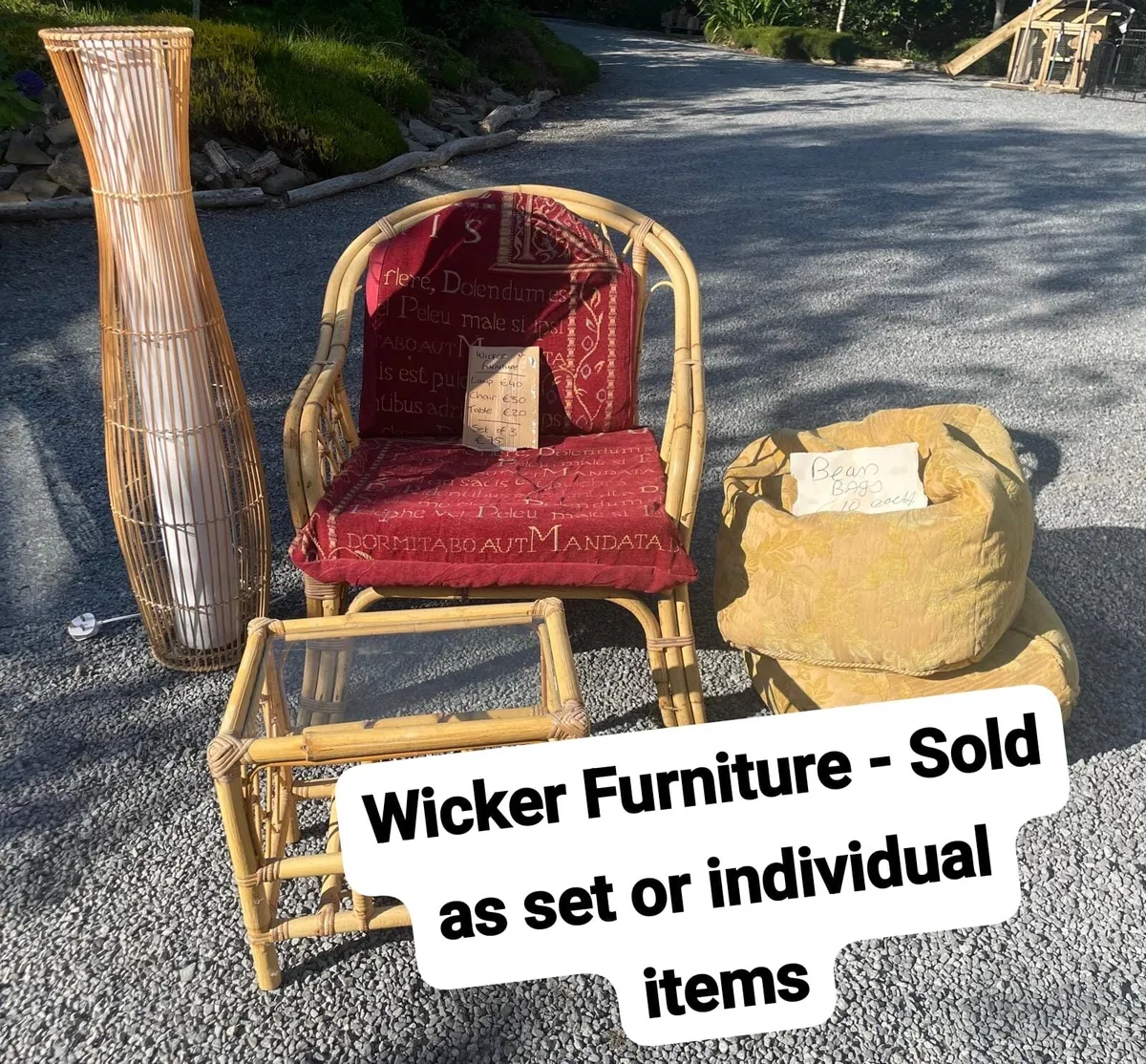 Wicker furniture set and bean bags