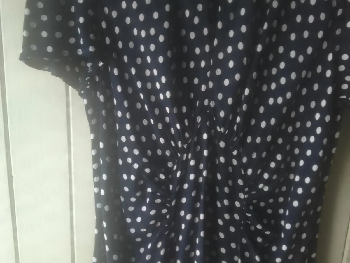 VINTAGE M&S NAVY POLKA DOT MIDI TEA DRESS 14 - Image 3