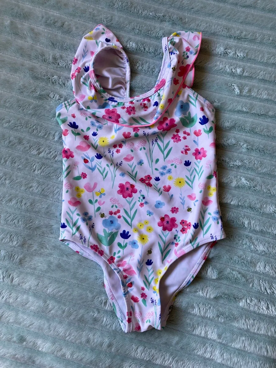 Girls Floral Print Swimming Suit - Image 1