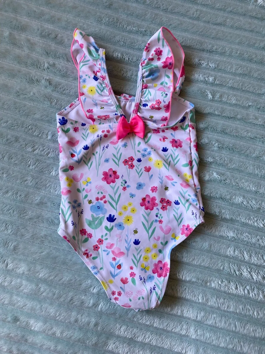 Girls Floral Print Swimming Suit - Image 2