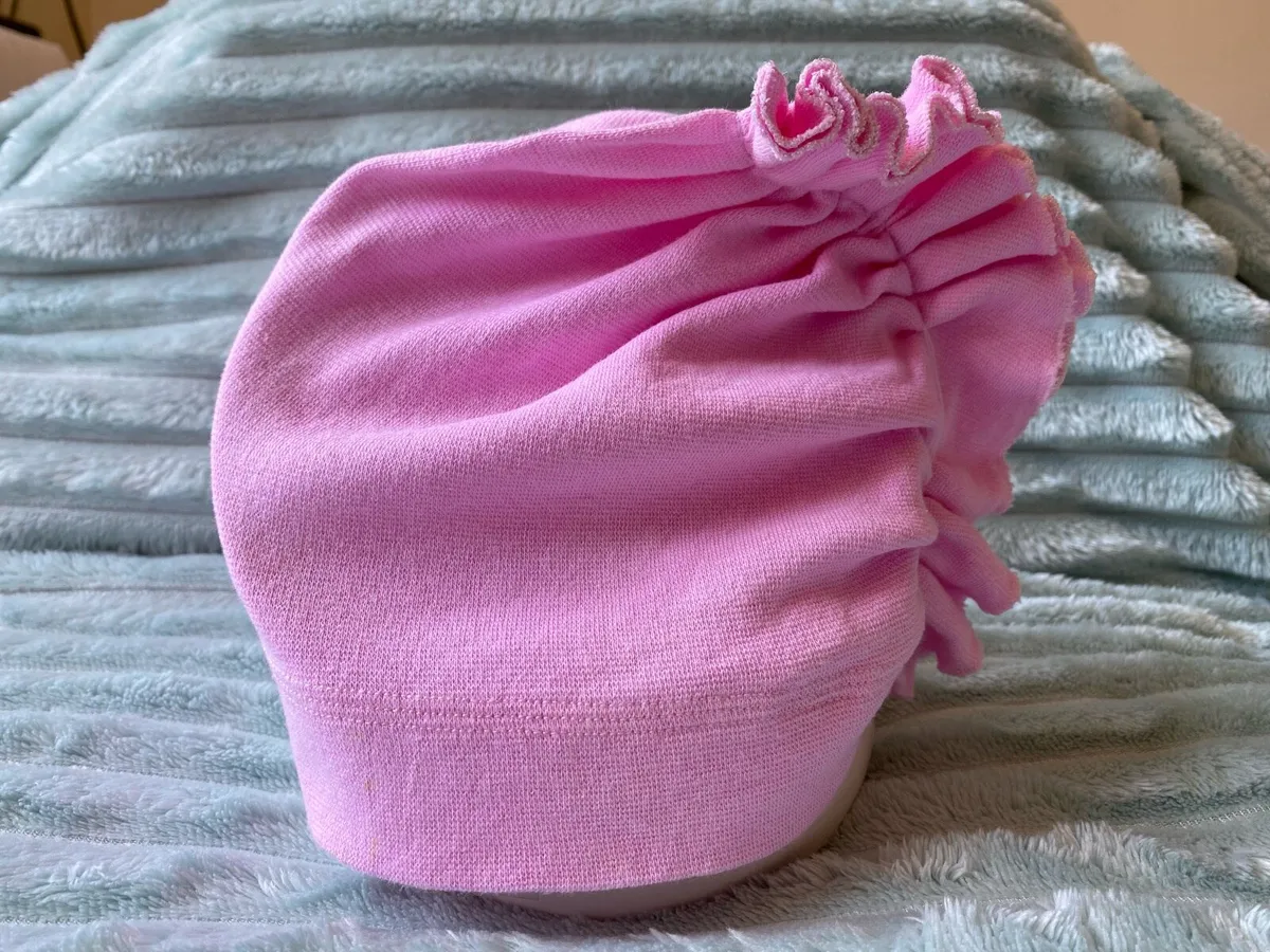 Kids Pink Ruffle Bonnet Style Hat - Image 1