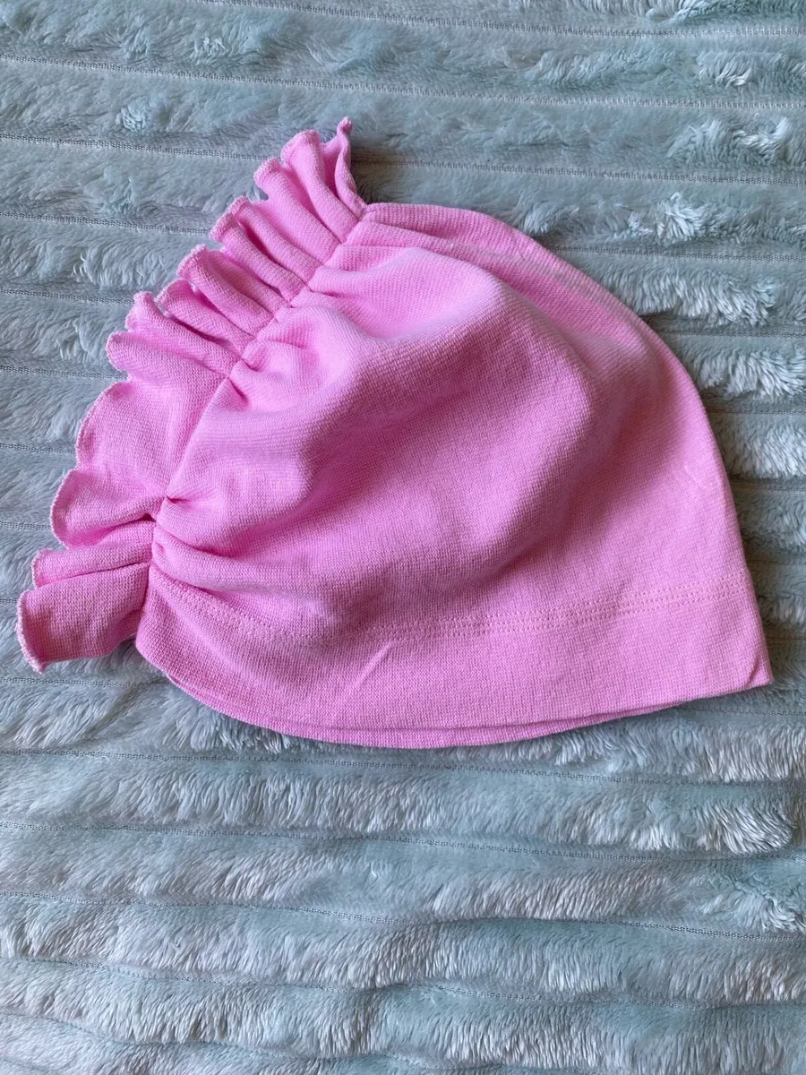 Kids Pink Ruffle Bonnet Style Hat - Image 2