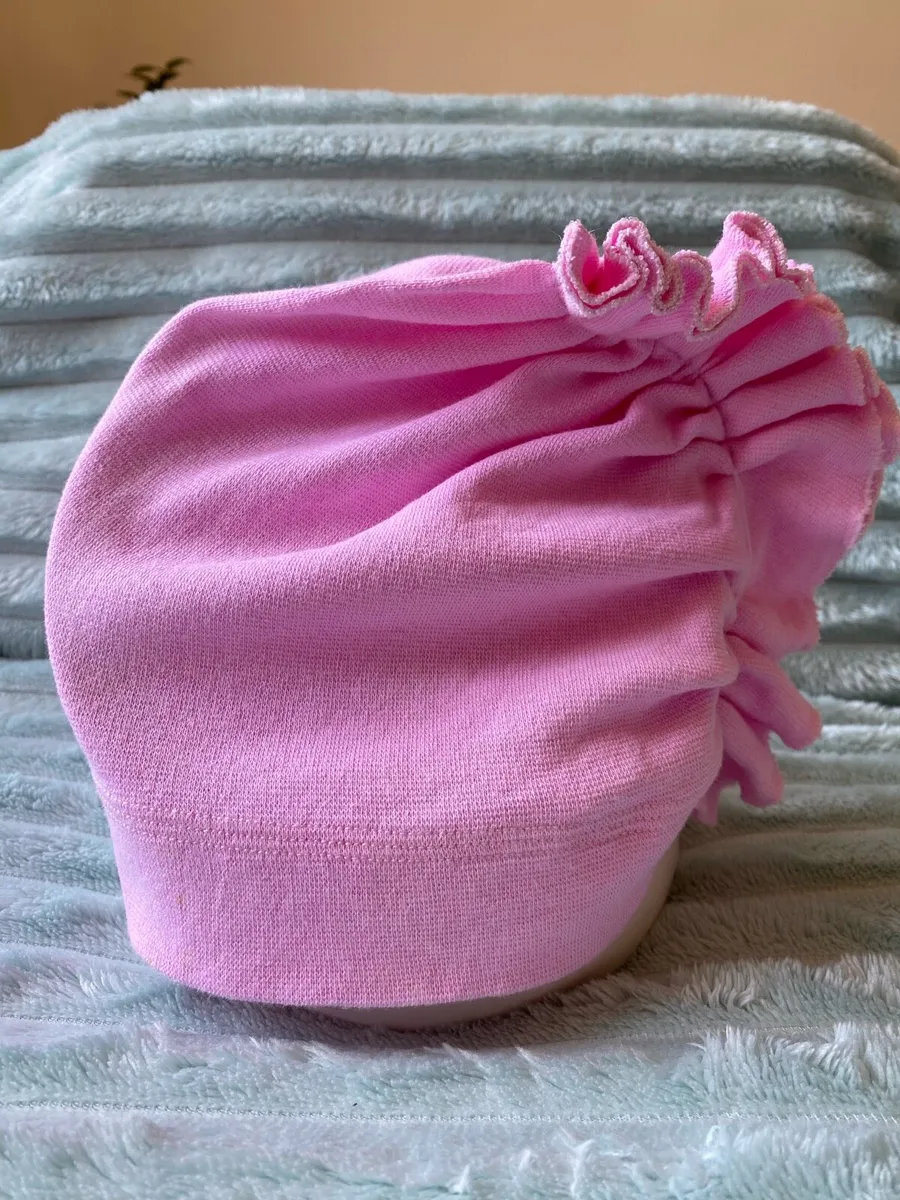 Kids Pink Ruffle Bonnet Style Hat - Image 4