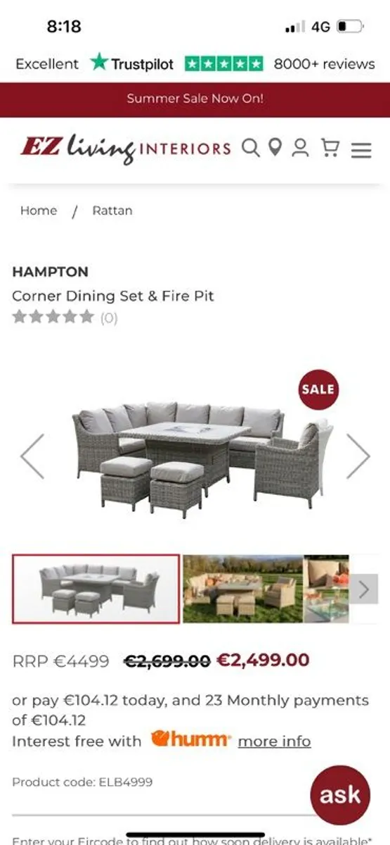 EZ living Hampton Corner Dining Set & Fire Pit - Image 2