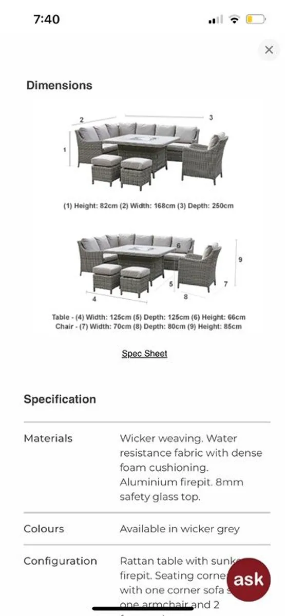 EZ living Hampton Corner Dining Set & Fire Pit - Image 3