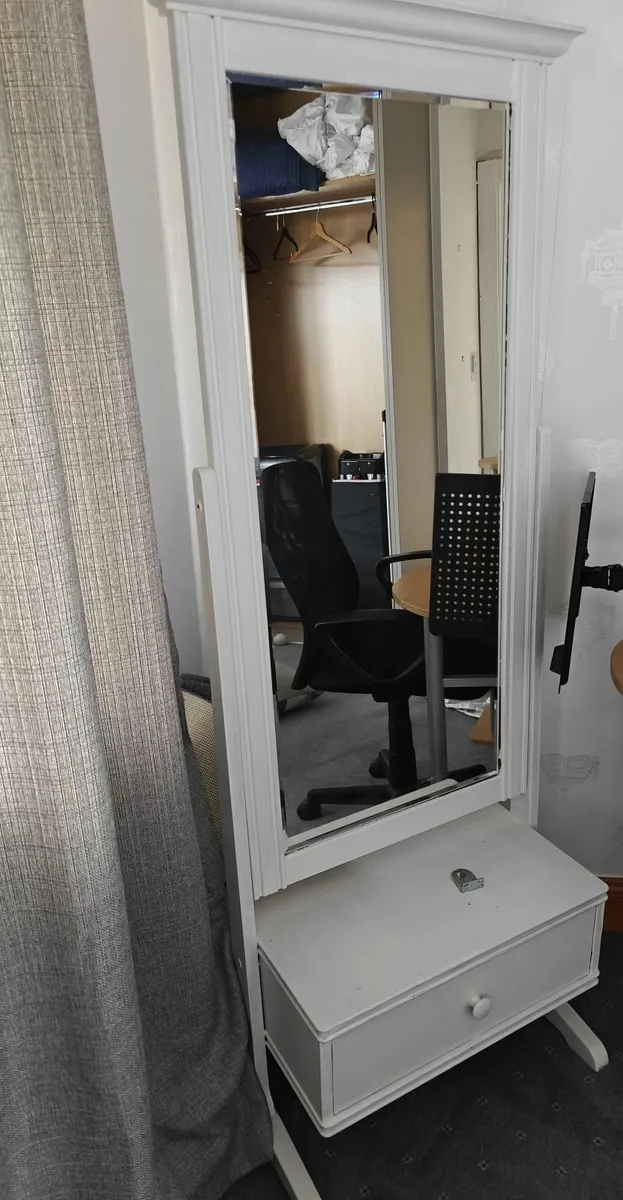 Cheval mirror with storage drawer