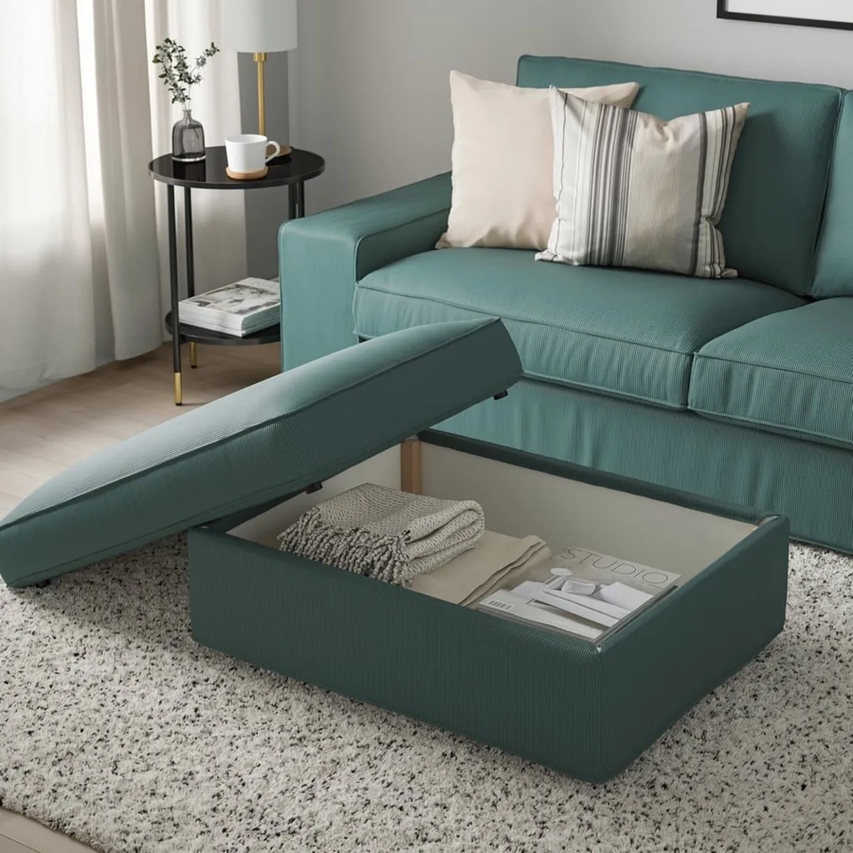 Beautiful grey/turquoise footstool with storage! - Image 1