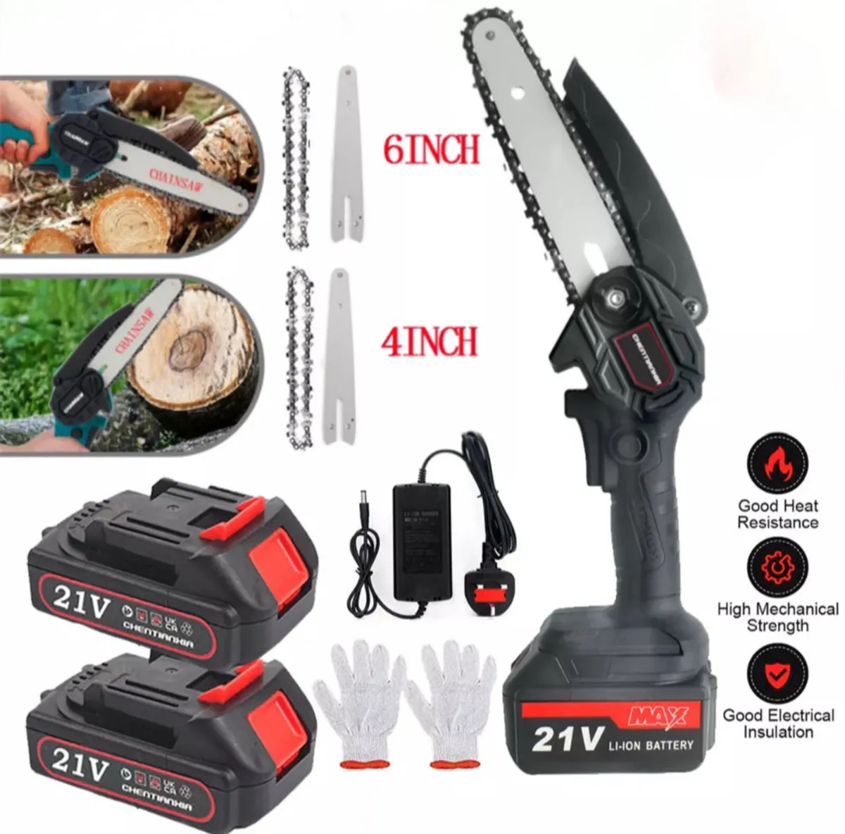 NEW Mini Chainsaw 4” & 6” with 2 Batteries - Image 1