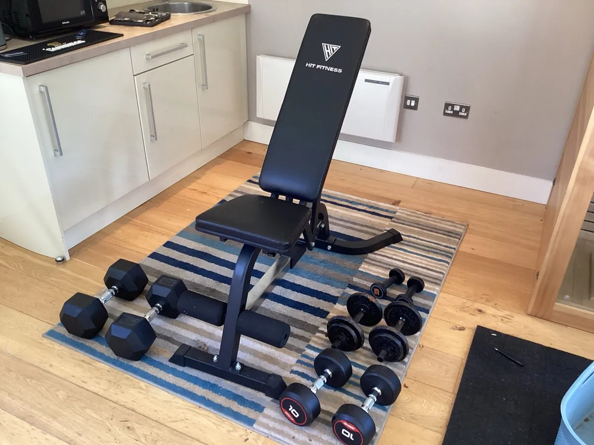 Weights bench with assorted weights - Image 1