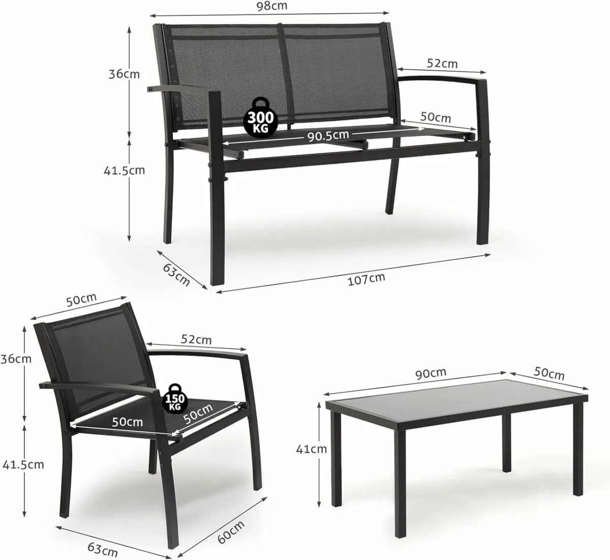 Garden Furniture Set of 4, 4 Seater Outdoor - Image 2
