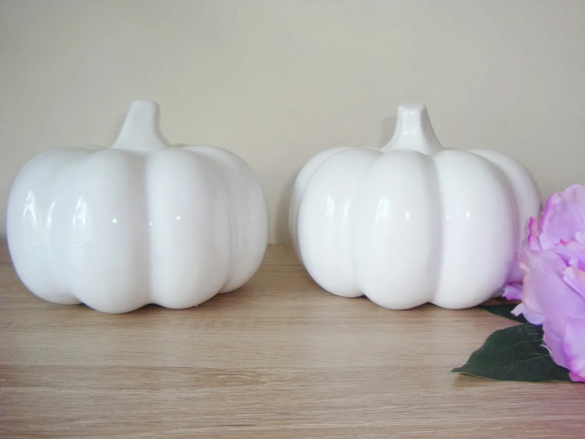 TWO large ceramic white pumpkins - Image 3