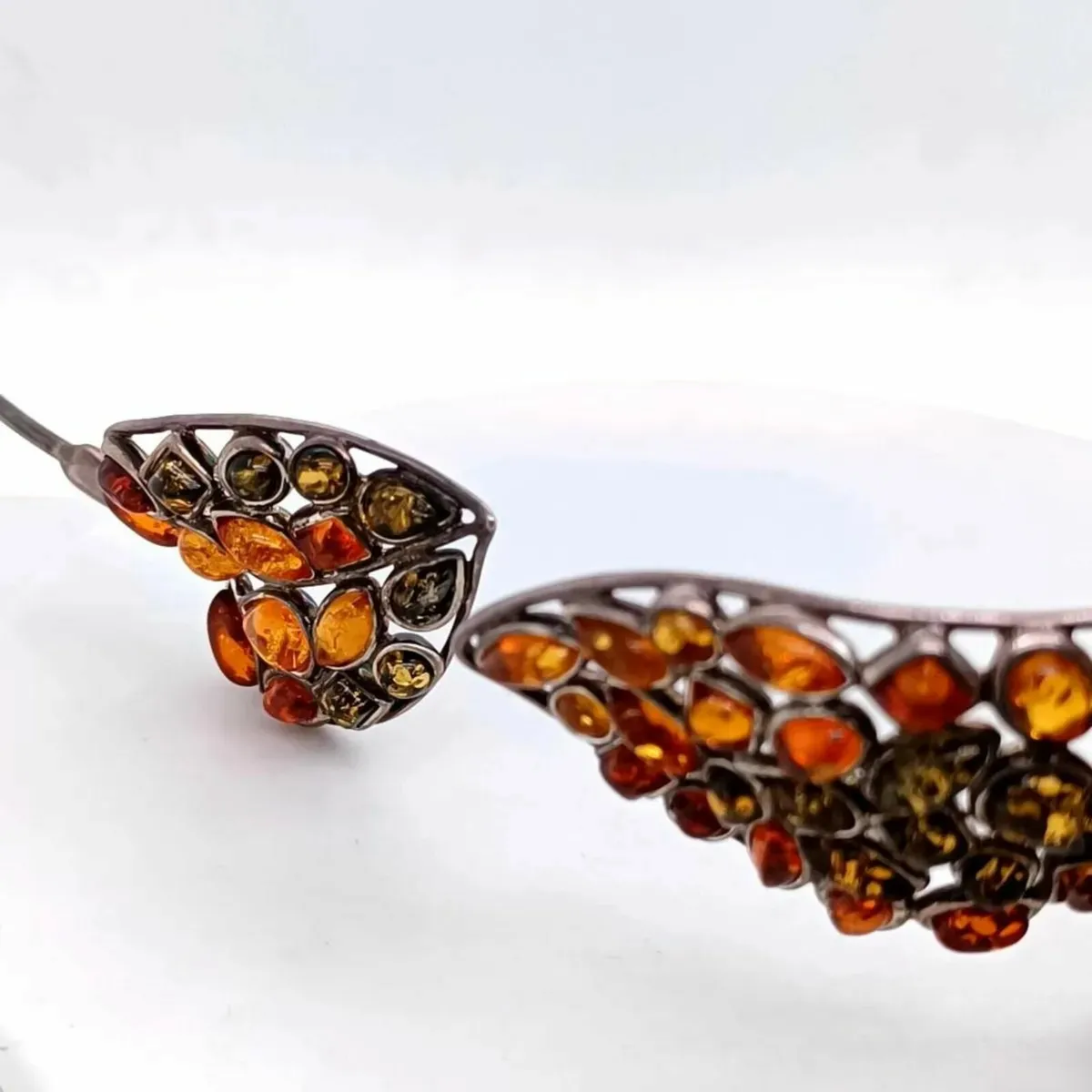 Natural Amber & Sterling Silver Butterfly Necklace - Image 2