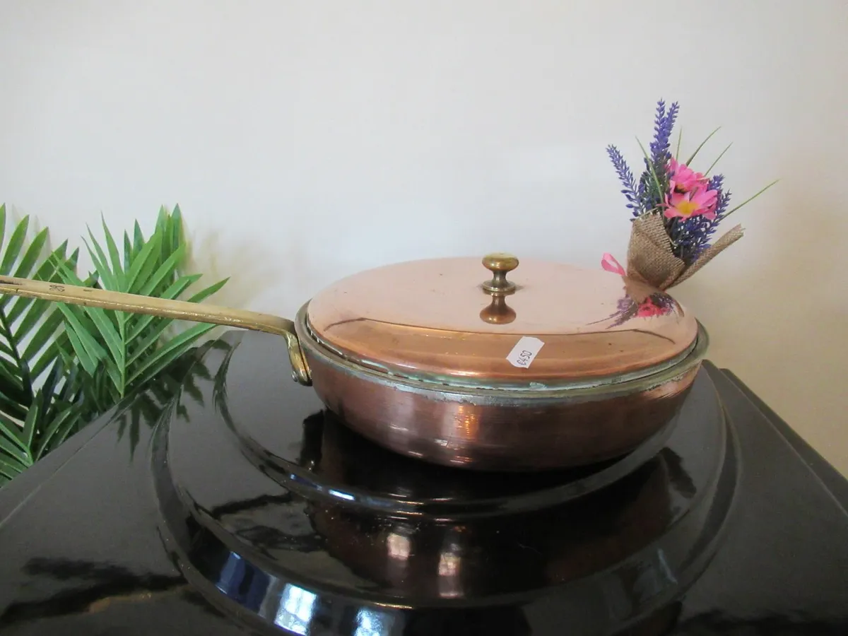 antiques vintage Mauviel  copper brass frying pan - Image 1