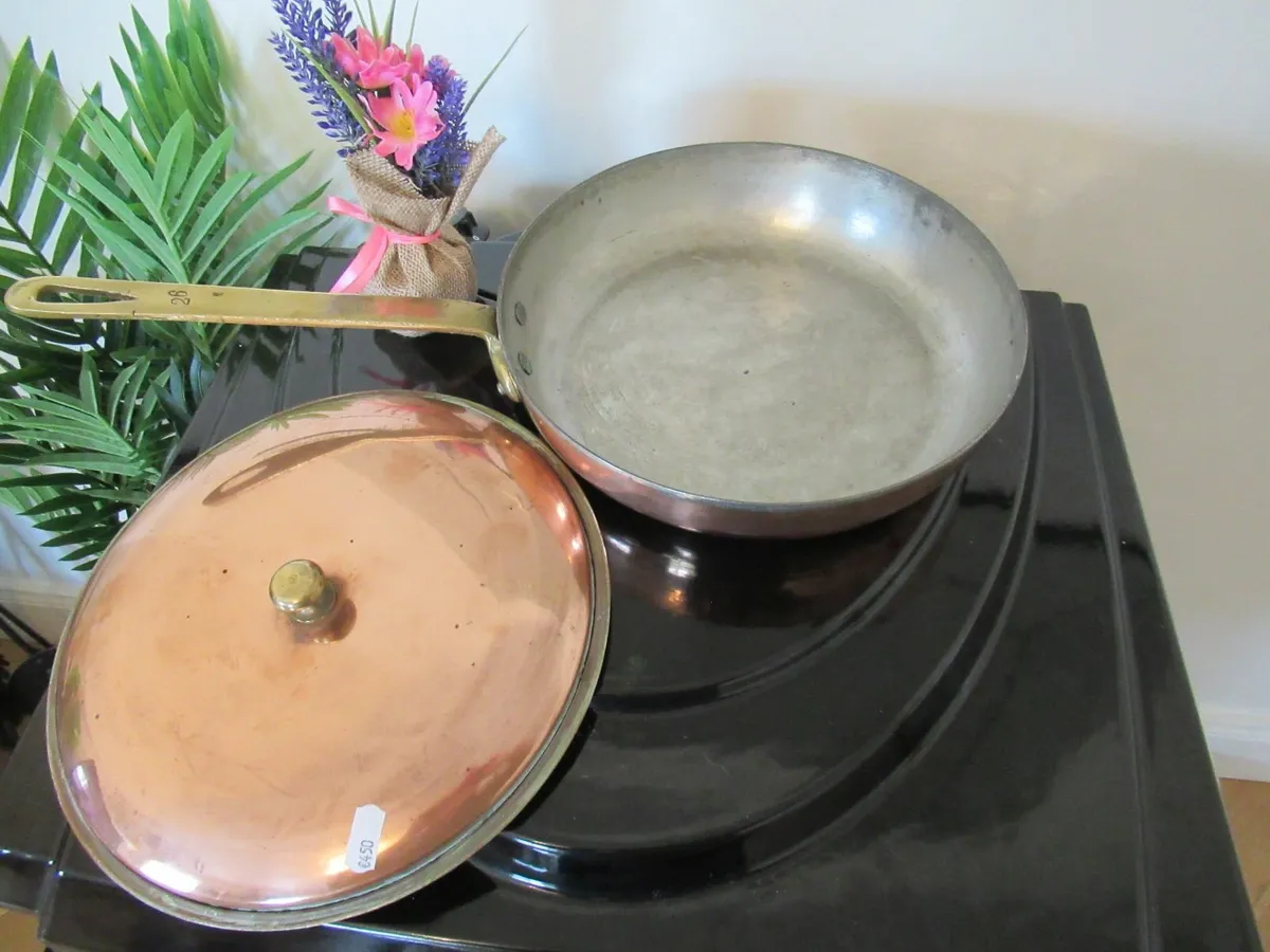 antiques vintage Mauviel  copper brass frying pan - Image 3