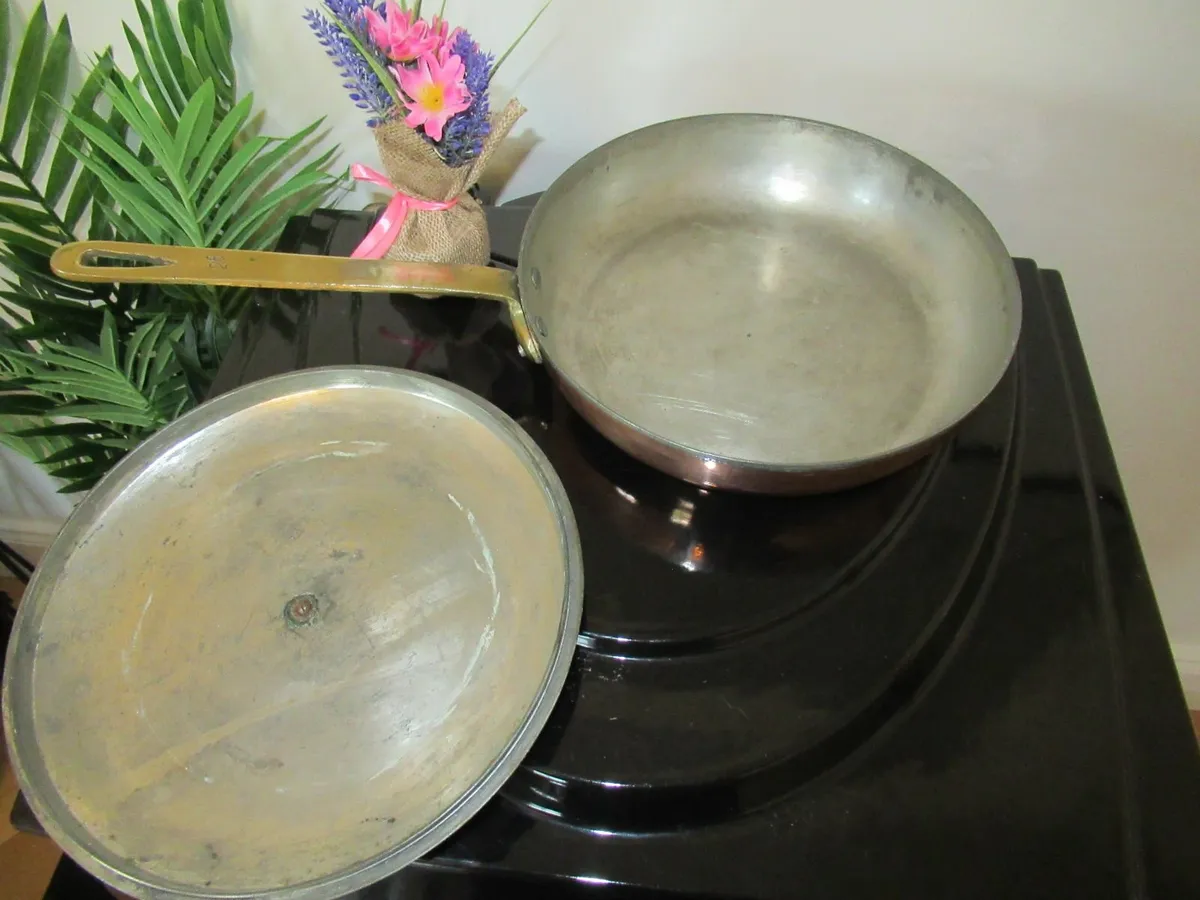 antiques vintage Mauviel  copper brass frying pan - Image 4