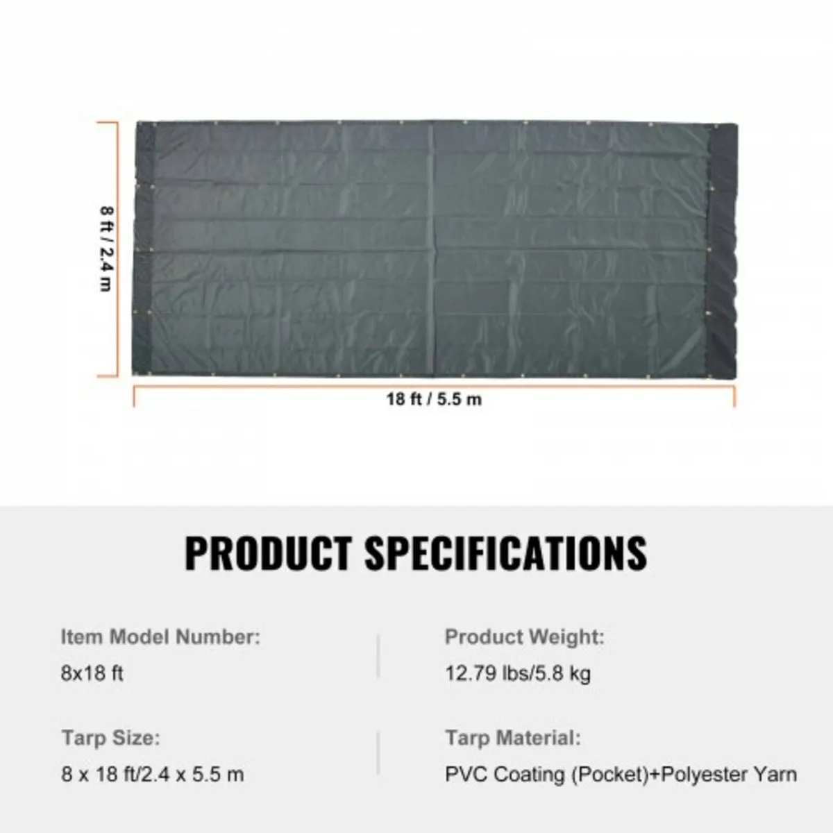 Dump Truck Mesh Tarp, 8 x 18 ft, PVC Coated Black - Image 2