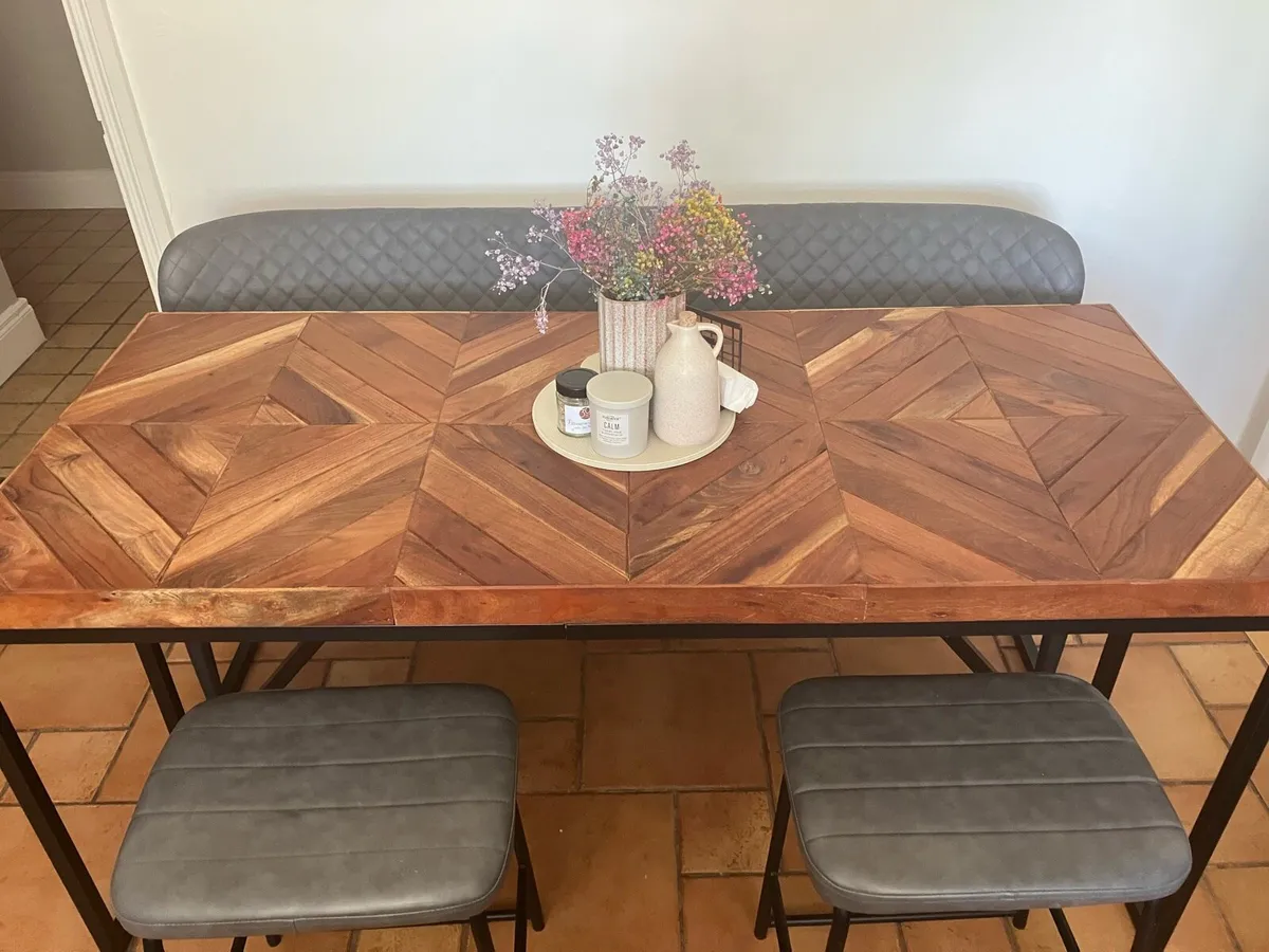 Dining Table Herringbone with Bench & stools - Image 1