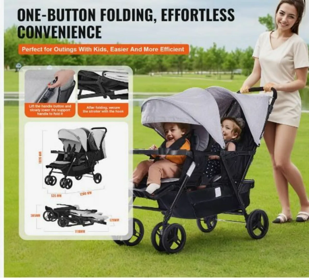 Double Stroller Foldable Lightweight - Image 2