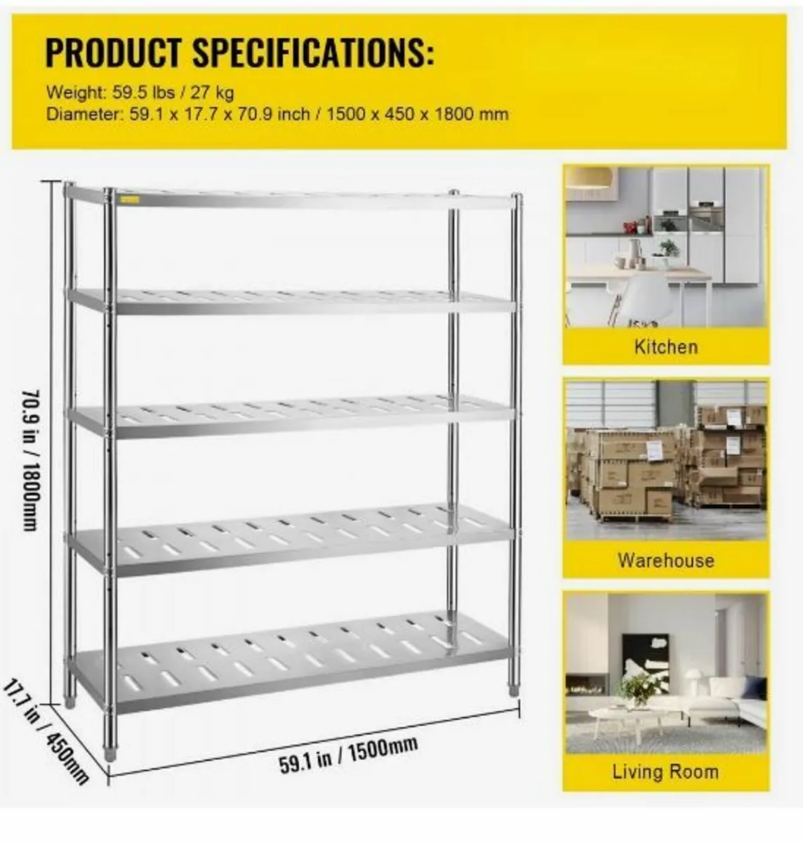 Storage Shelf, 5-Tier Storage Shelving Unit - Image 4