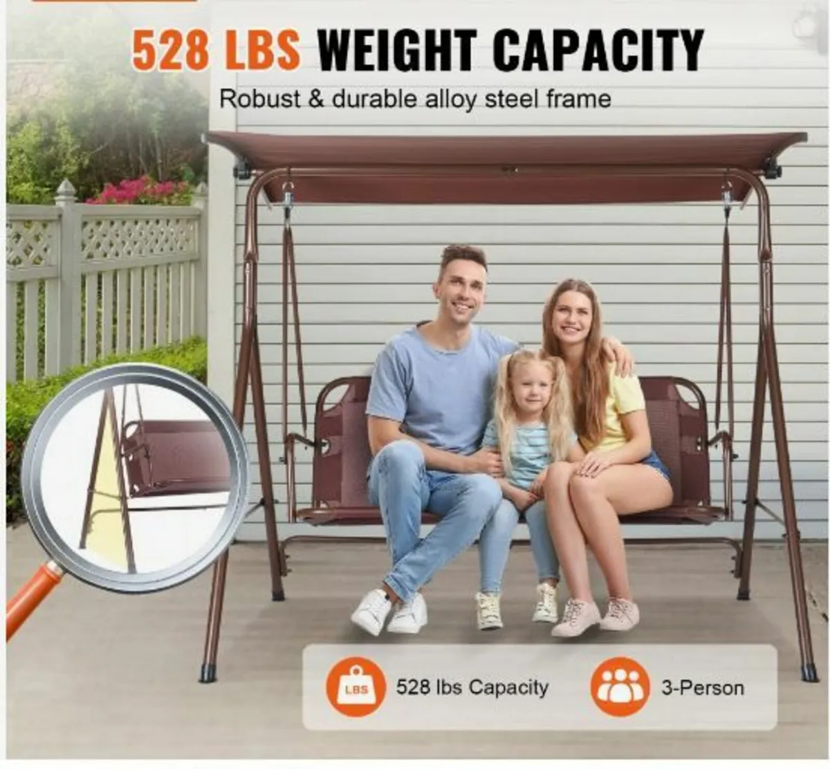 3-Person Patio Swing Chair, Outdoor - Image 2