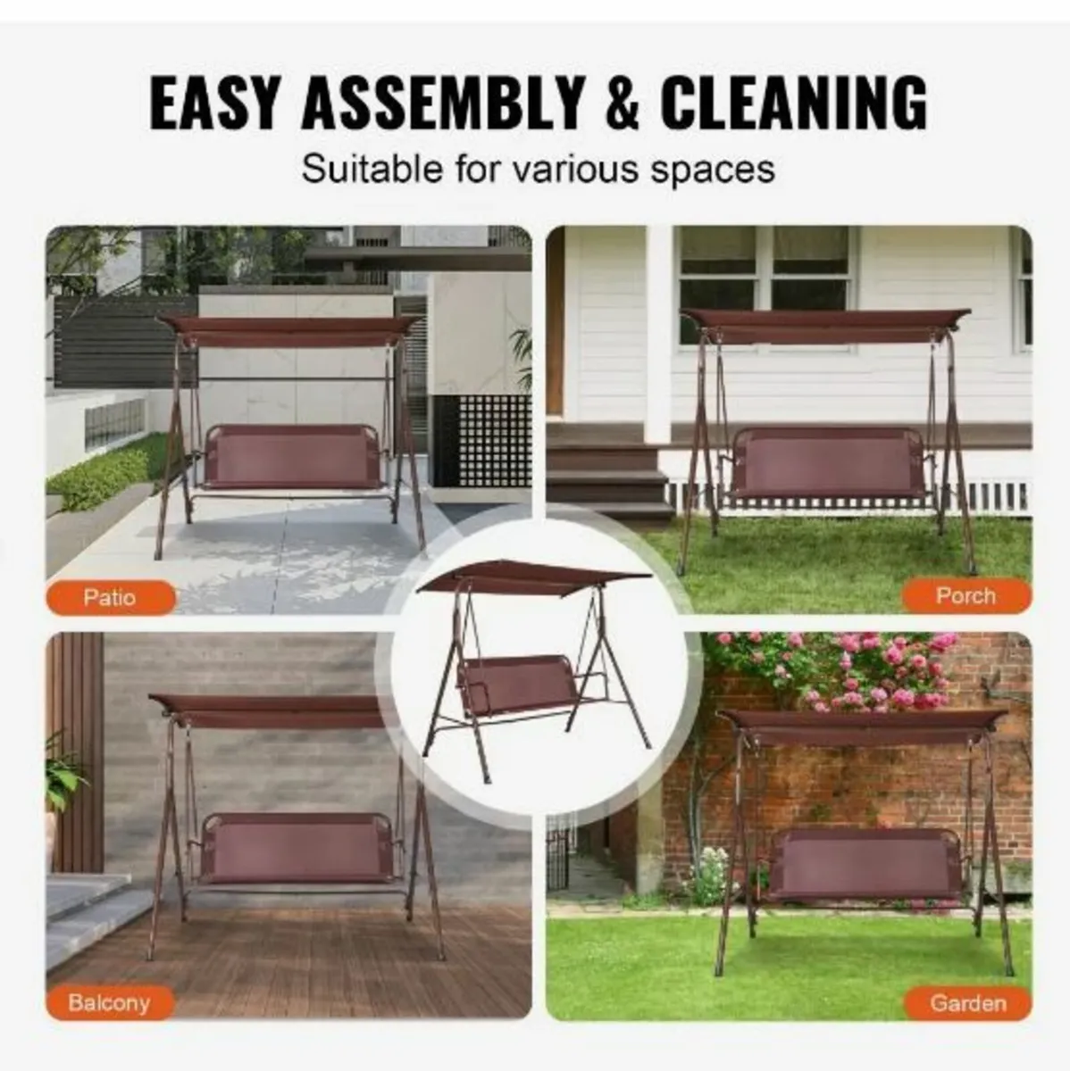3-Person Patio Swing Chair, Outdoor - Image 4