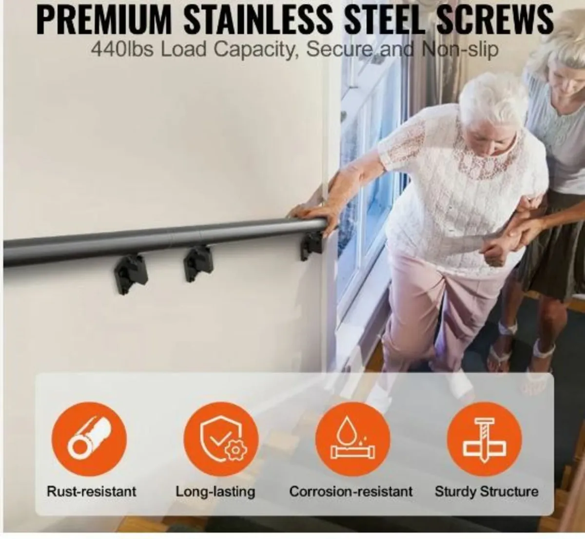 Handrail Stair Railing, 12 ft, Wall Mount - Image 2