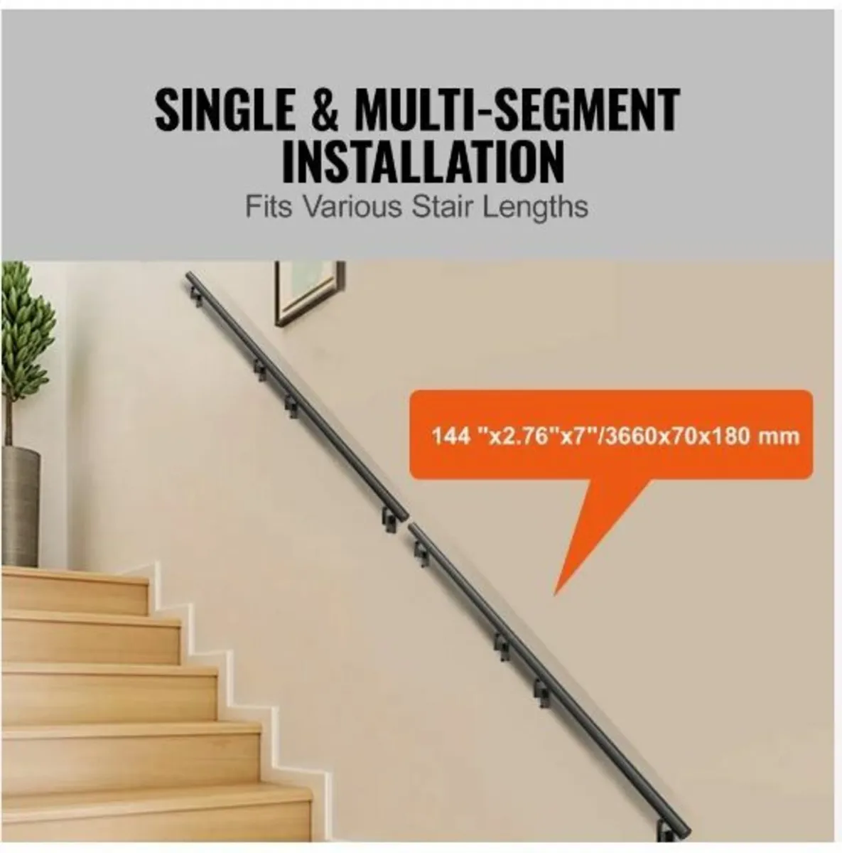 Handrail Stair Railing, 12 ft, Wall Mount - Image 3