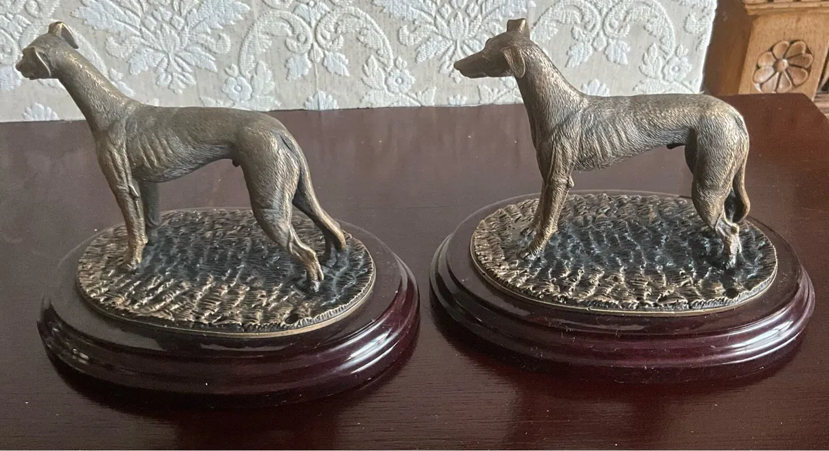 Pr. Bronze Resin Greyhound Figurines - Image 3