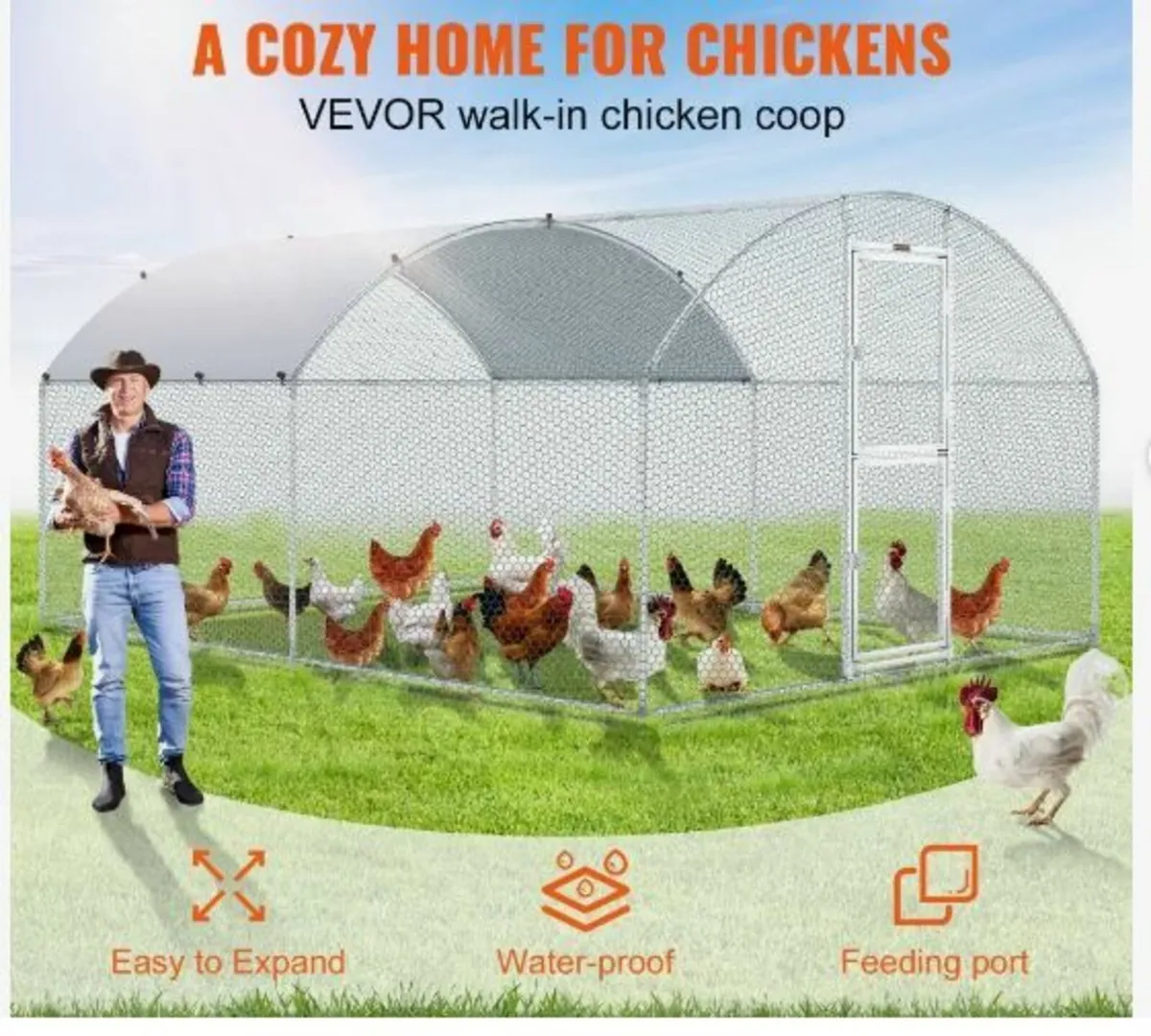 Large Metal Chicken Coop with Run, Walkin - Image 2