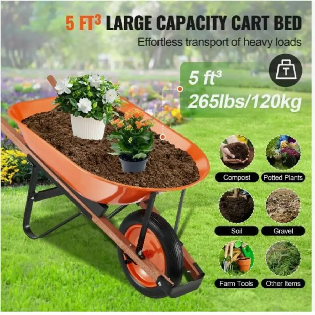 Wheelbarrow Cart One Wheel Garden - Image 3