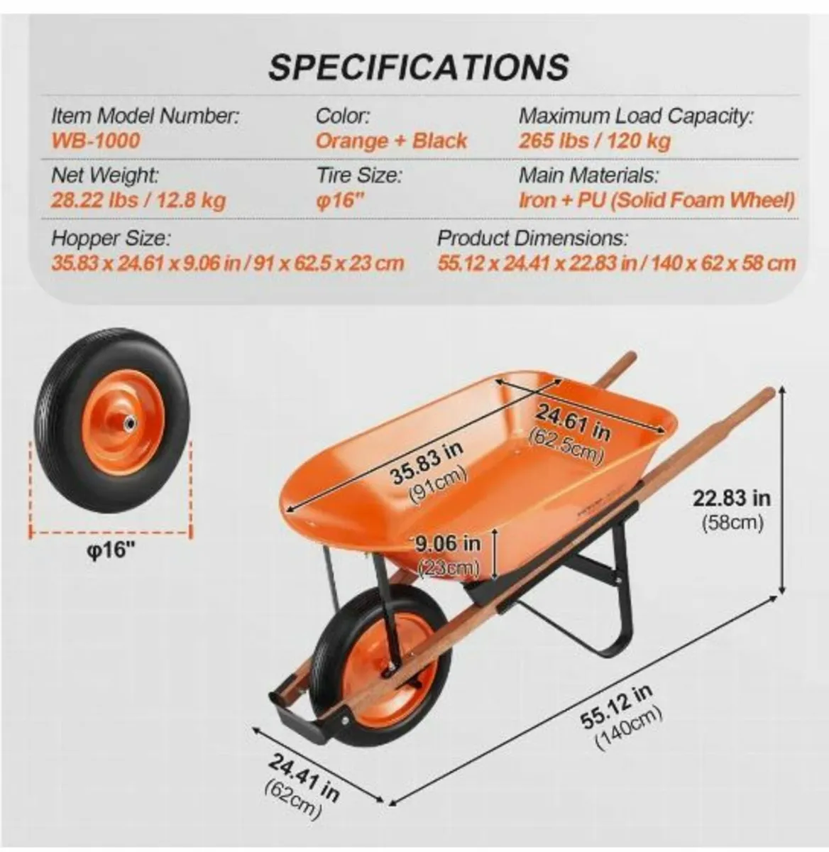 Wheelbarrow Cart One Wheel Garden - Image 4