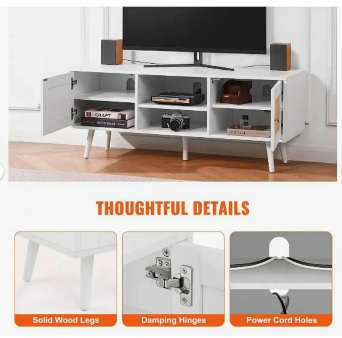Rattan TV Stand, Boho TV Cabinet for 55 - Image 4