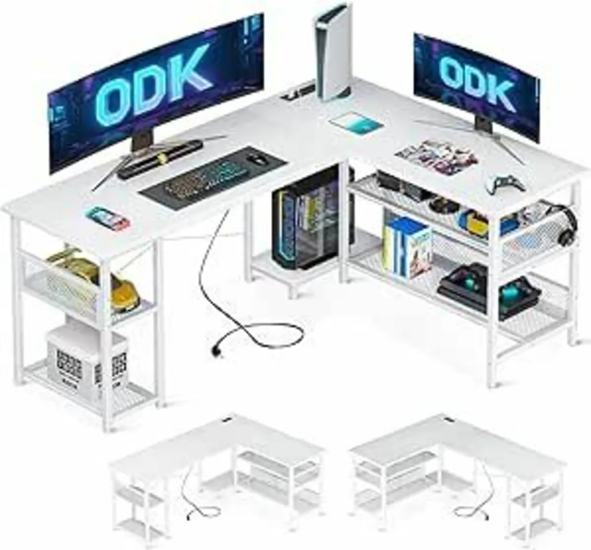 L Shaped Gaming Desk Office, White 150x102 cm - Image 3