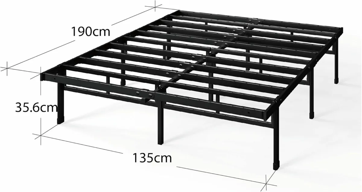 Double Bed frame 135x190 cm slat support - Black - Image 4
