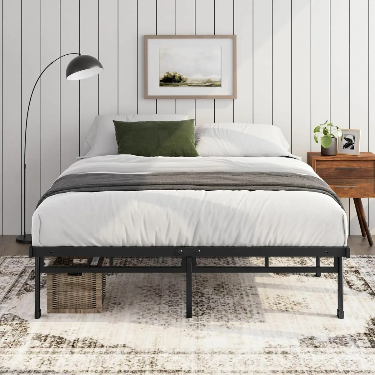 Double Bed frame 135x190 cm slat support - Black - Image 1
