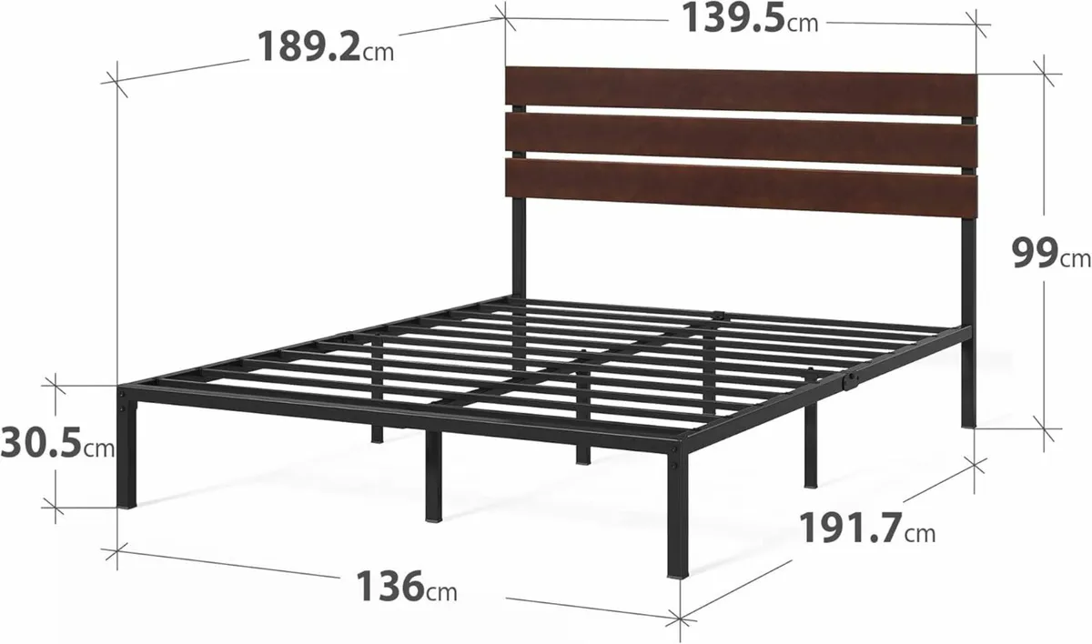 Double Bed frame 135x190 cm storage Brown Black - Image 2