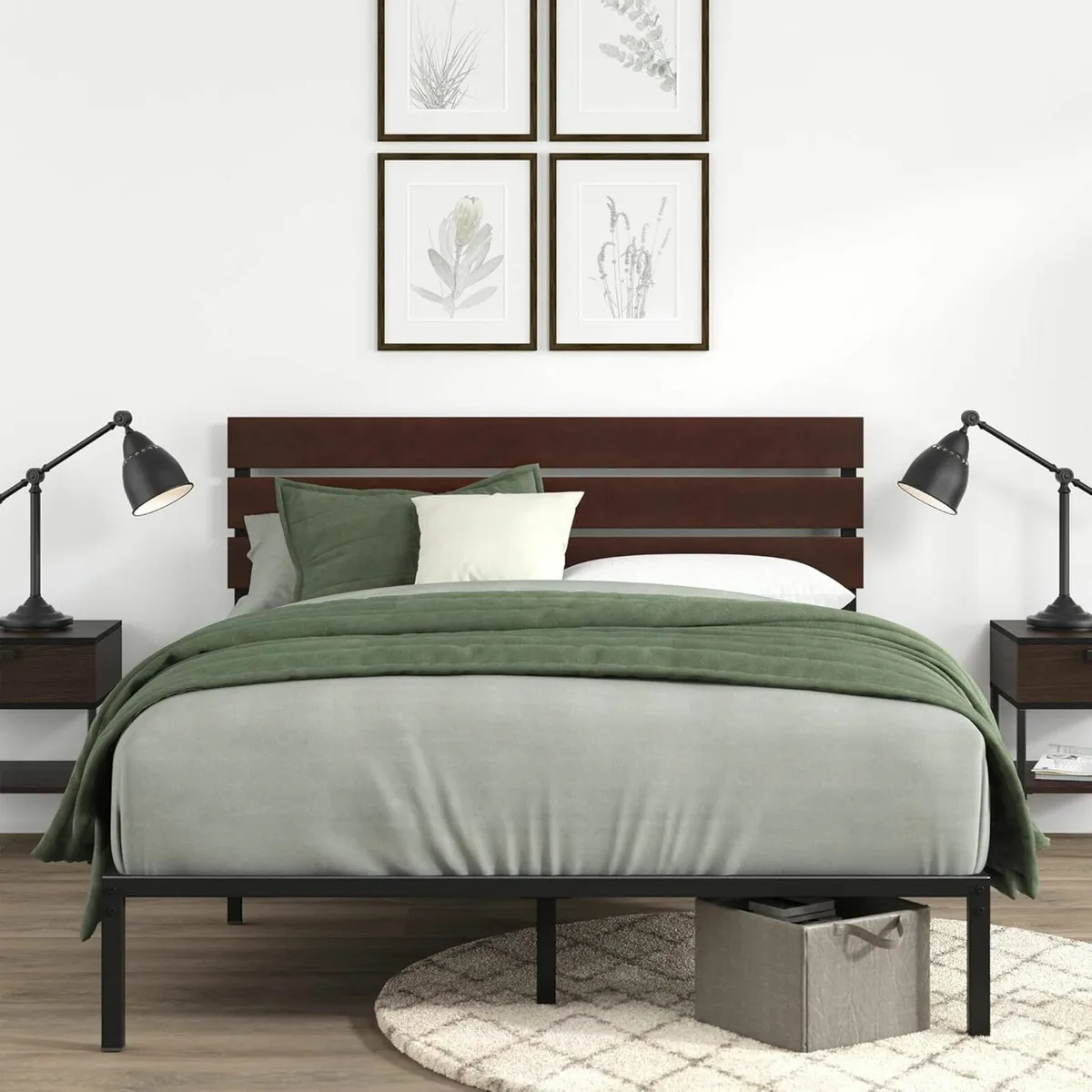Double Bed frame 135x190 cm storage Brown Black - Image 1