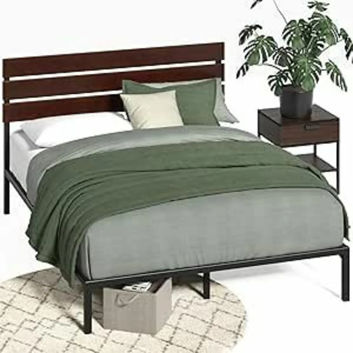Double Bed frame 135x190 cm storage Brown Black - Image 3