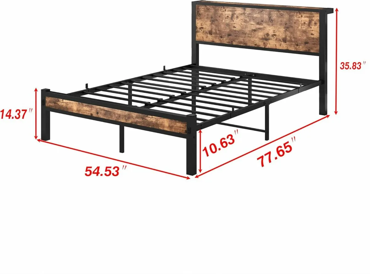 Double Bed Frame Wooden Storage Headboard135x190cm - Image 2