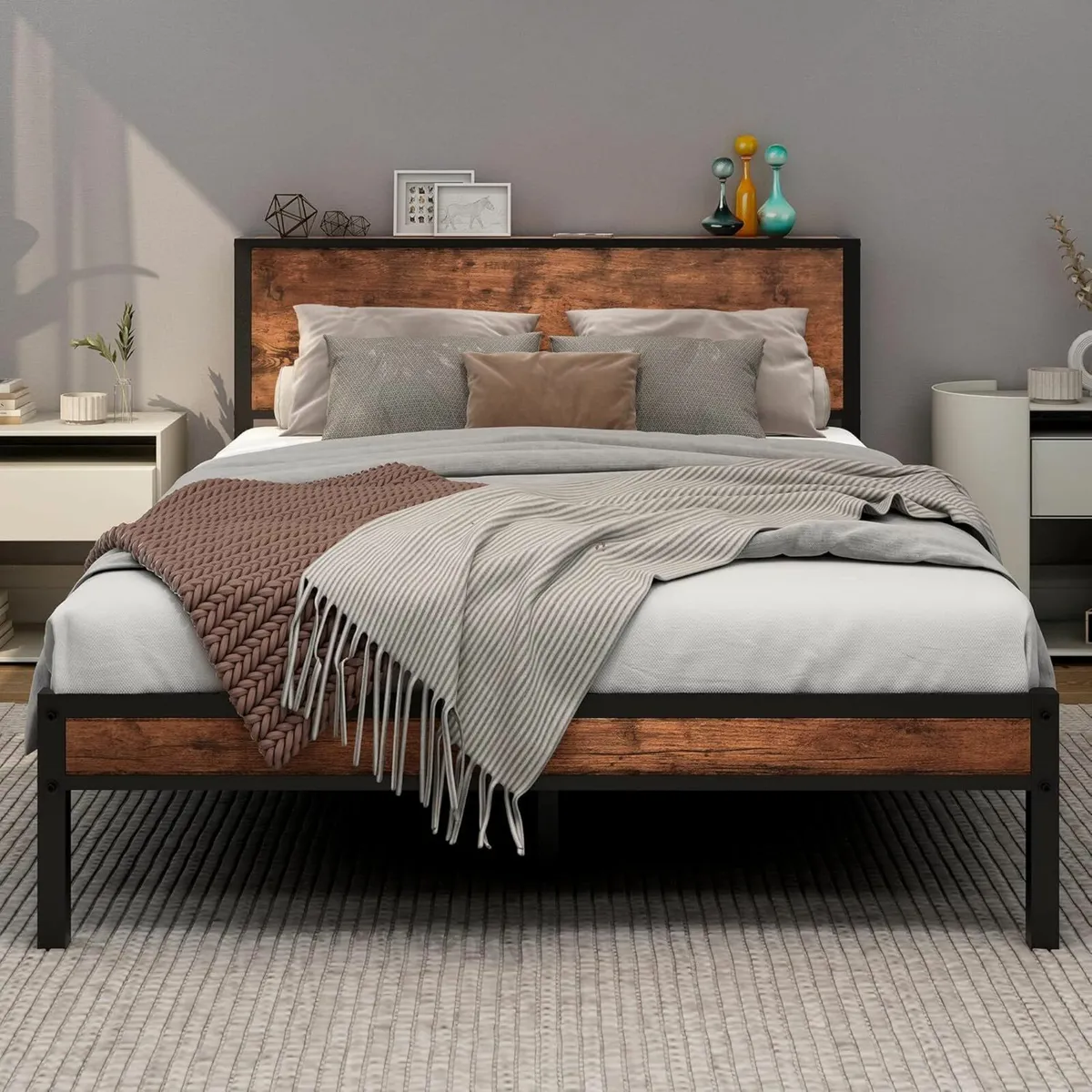 Double Bed Frame Wooden Storage Headboard135x190cm - Image 3