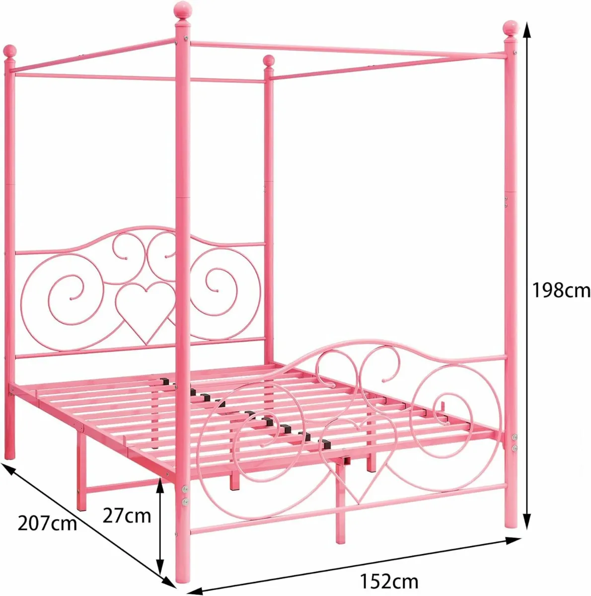 King Bed Frame Canopy150x200cm Pink Princess Girl - Image 2