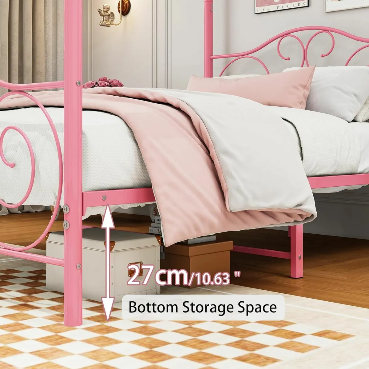King Bed Frame Canopy150x200cm Pink Princess Girl - Image 3