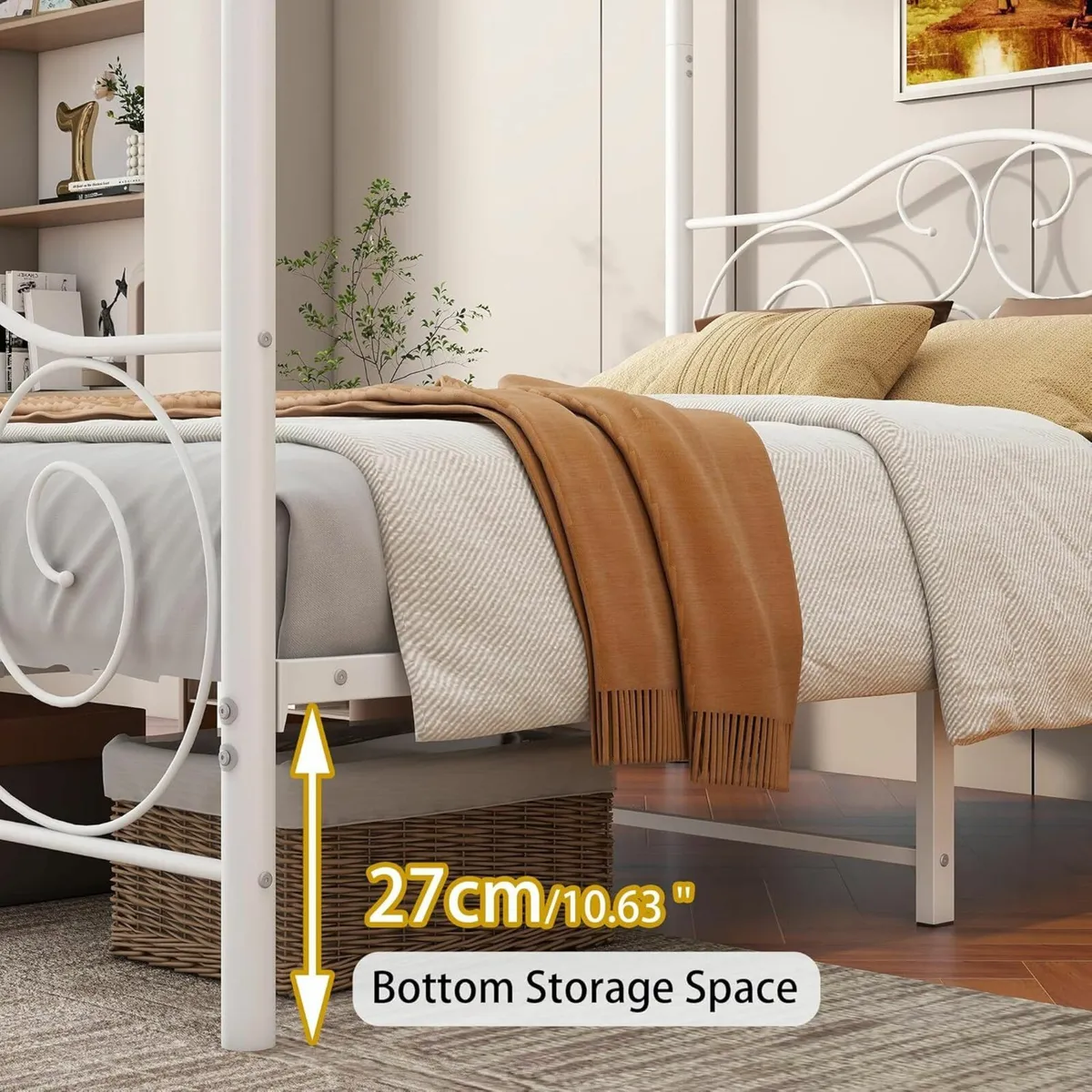 Single Canopy Bed Frame 90x190cm White Headboard - Image 2