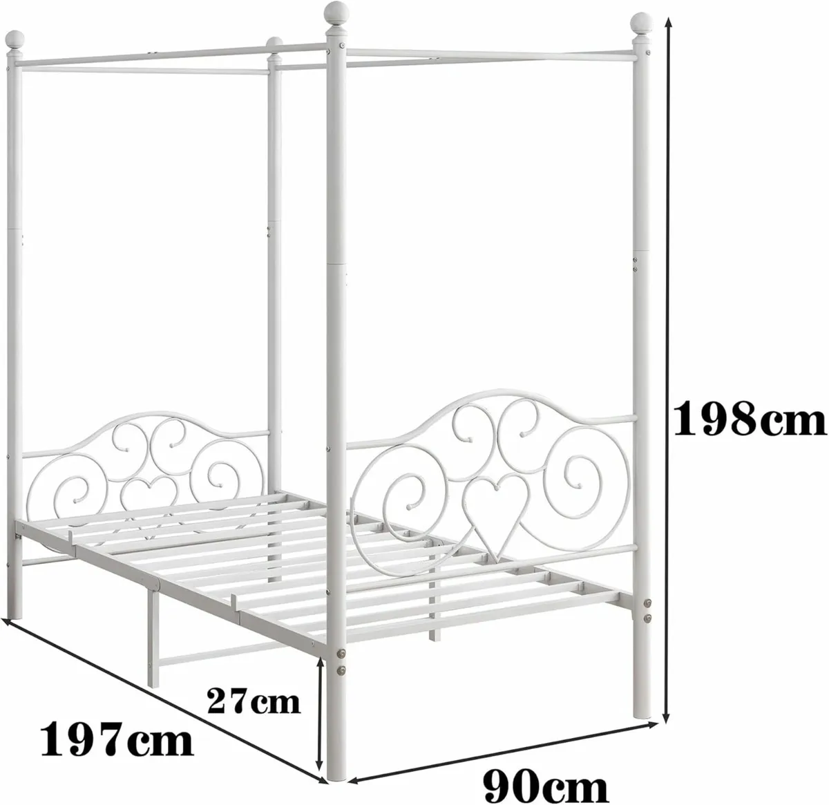 Single Canopy Bed Frame 90x190cm White Headboard - Image 4