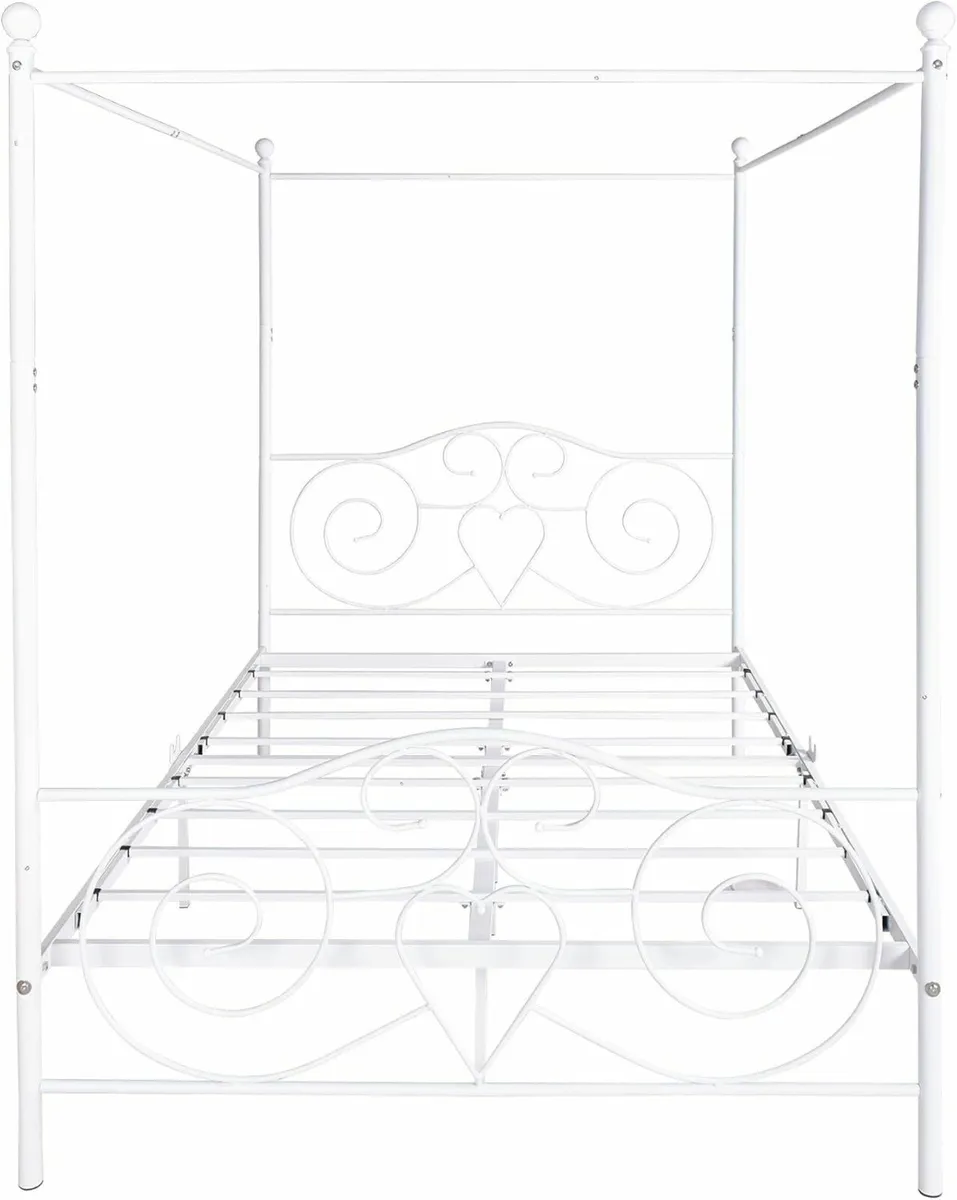 King Canopy Bed Frame Headboard White 150x200cm - Image 1