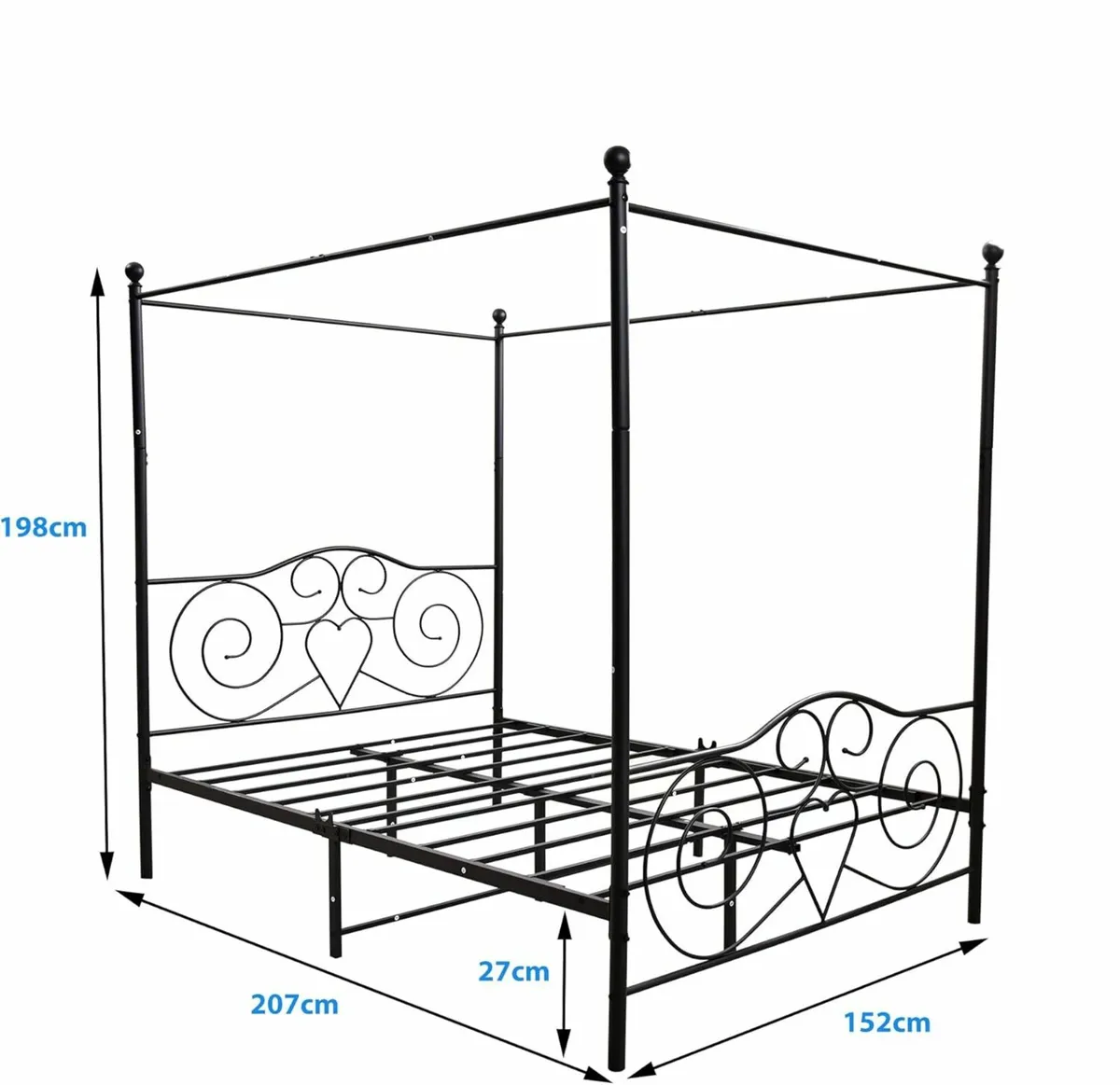 King Canopy Bed Frame 150x200cm Vintage Headboard - Image 2